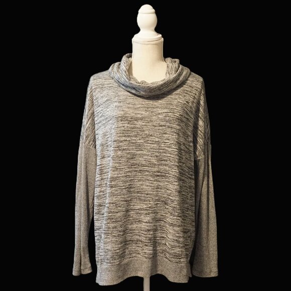 Xersion Black and Gray Heather Cowl Neck Lightweight Sweater Women’s Size XXL - Picture 1 of 6